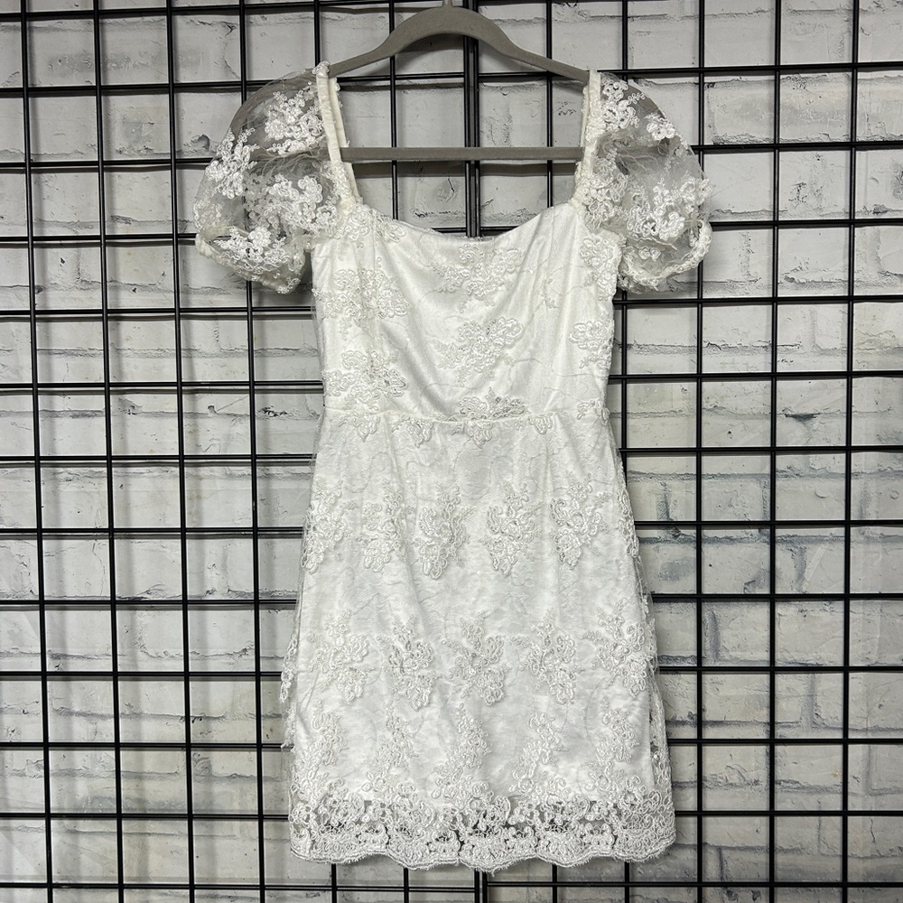 Lulu’s Avid Admiration White Embroidered Sequin Puff Sleeve Mini Dress - Picture 4 of 8
